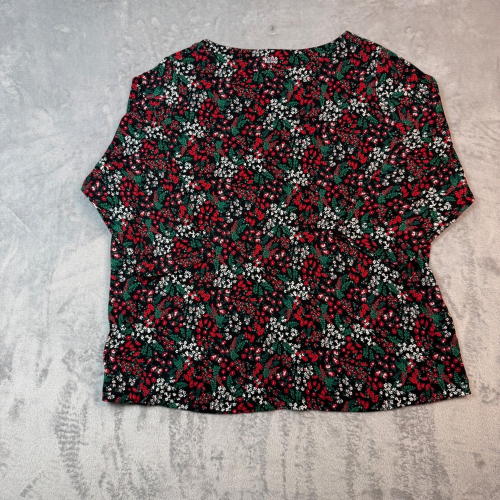 Croft & Barrow Top Women 1X Black Floral Classic Ditzy Holiday Christmas AOP Tee